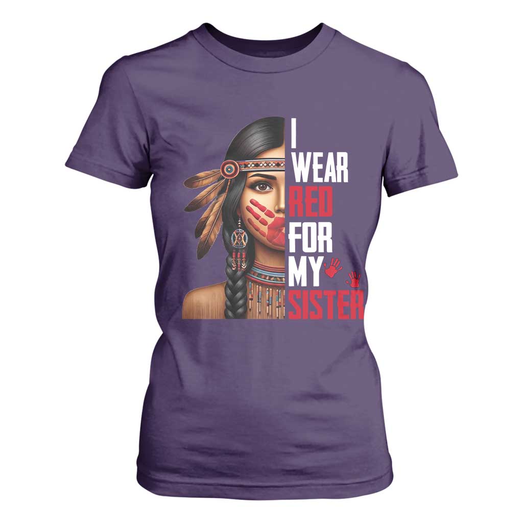 Native American Stop MMIW T Shirt For Women I Wear Red For My Sister TS14 Purple Print Your Wear