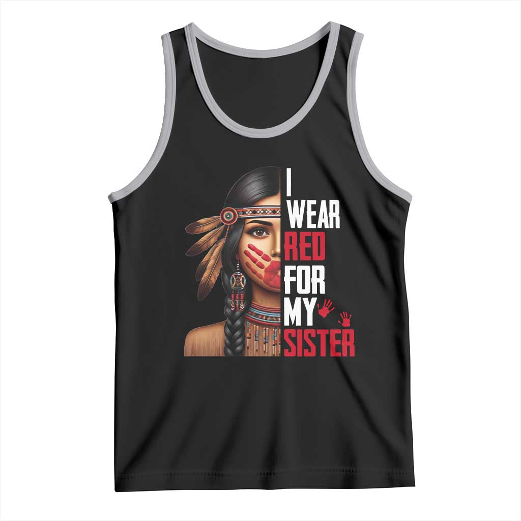 Native American Stop MMIW Tank Top I Wear Red For My Sister TS14 Black Athletic Heather Print Your Wear