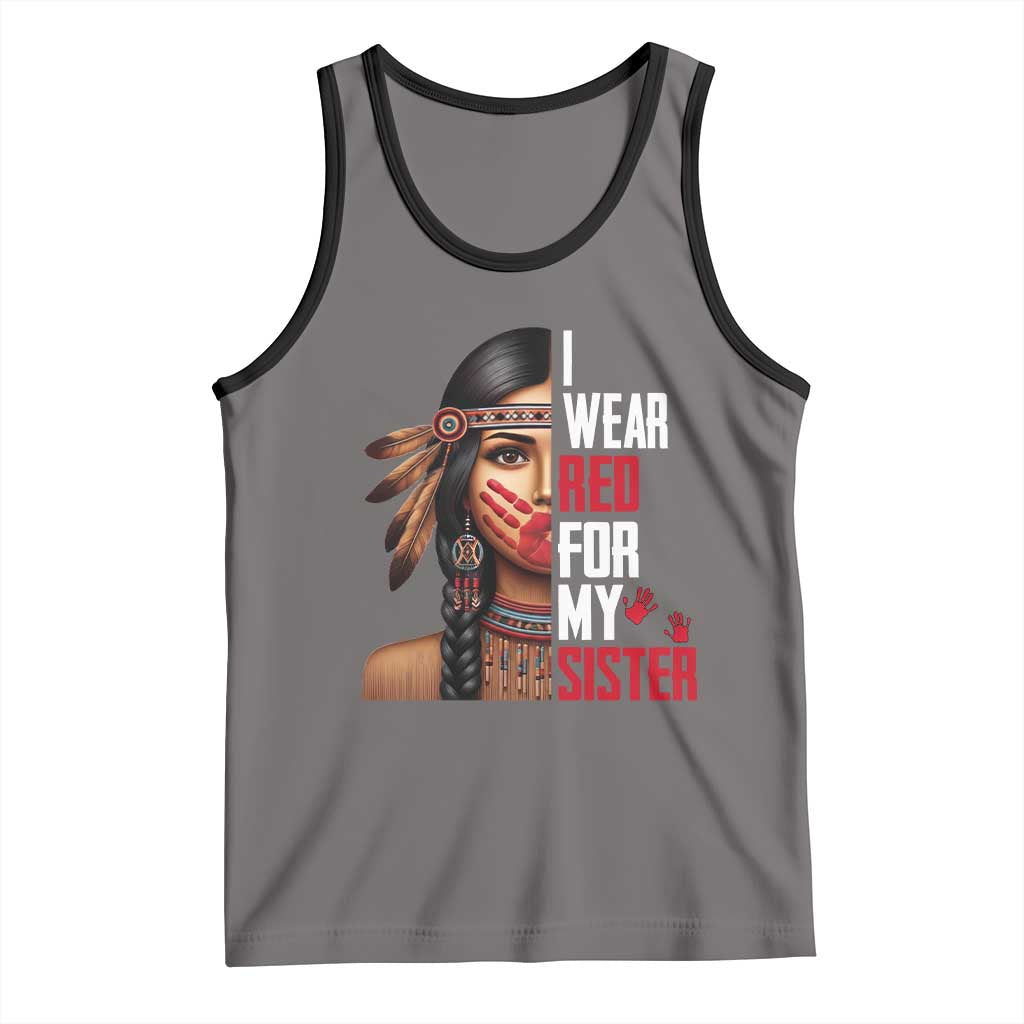 Native American Stop MMIW Tank Top I Wear Red For My Sister TS14 Deep Heather Black Print Your Wear