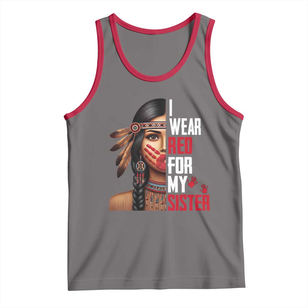 Native American Stop MMIW Tank Top I Wear Red For My Sister TS14 Deep Heather Red Print Your Wear