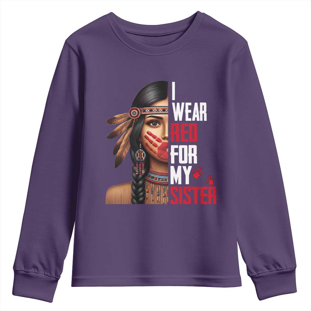 Native American Stop MMIW Youth Sweatshirt I Wear Red For My Sister TS14 Purple Print Your Wear