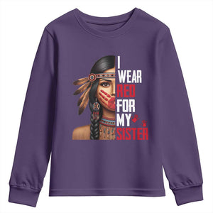 Native American Stop MMIW Youth Sweatshirt I Wear Red For My Sister TS14 Purple Print Your Wear