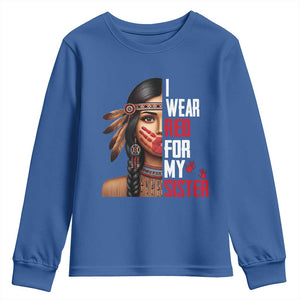 Native American Stop MMIW Youth Sweatshirt I Wear Red For My Sister TS14 Royal Blue Print Your Wear