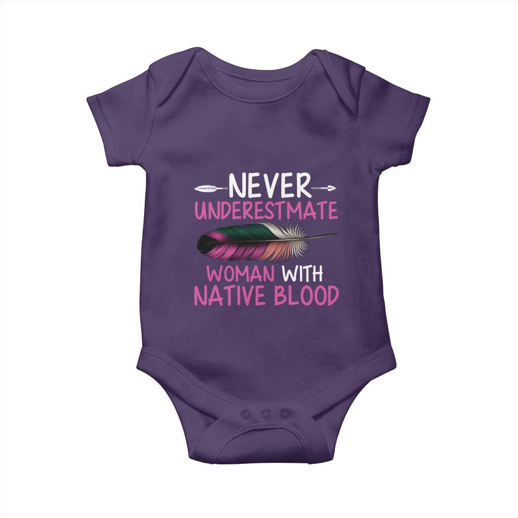 Native American Women Baby Onesie Never Underestimate A Woman With Native Blood TS14 Purple Print Your Wear
