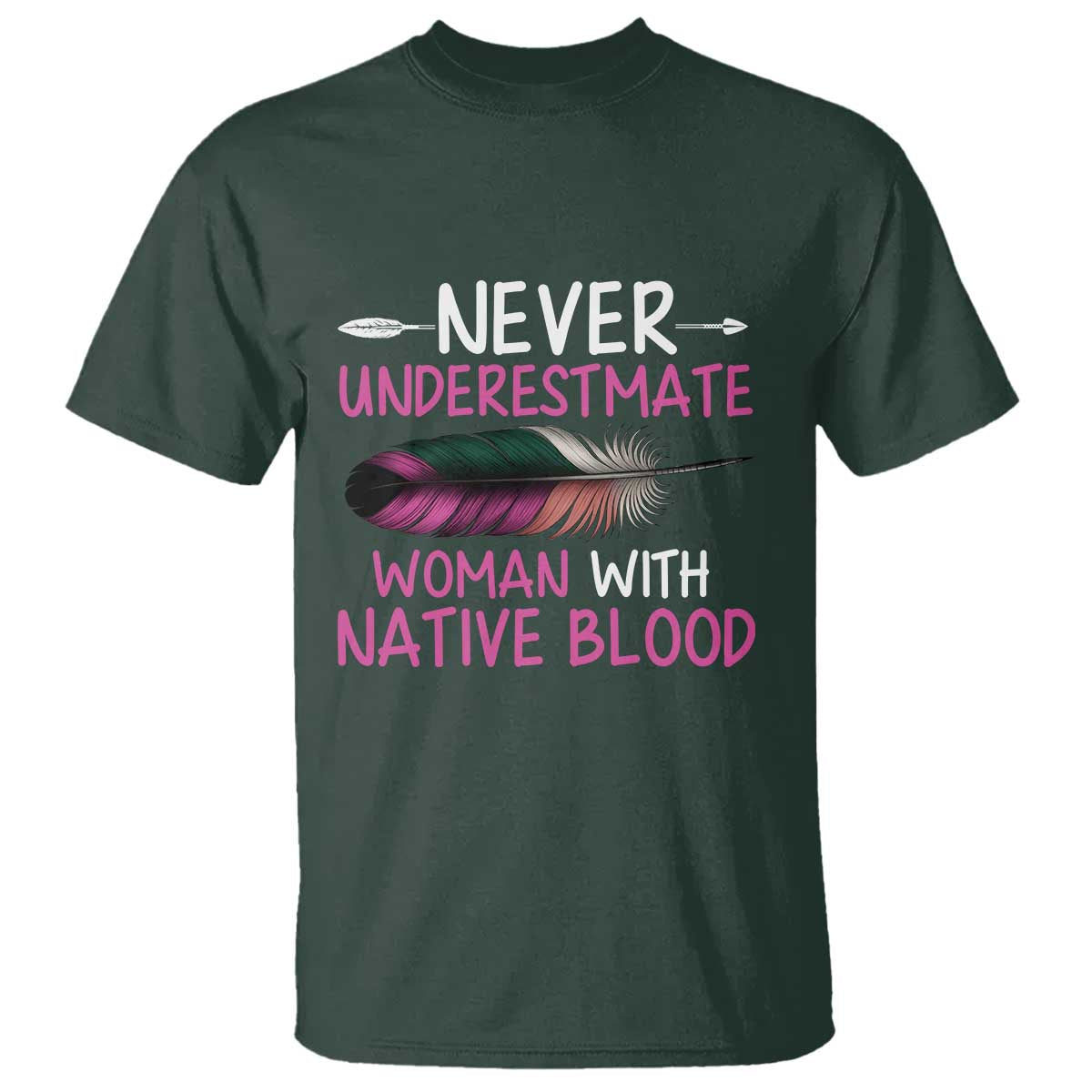 Native American Women T Shirt Never Underestimate A Woman With Native Blood TS14 Dark Forest Green Print Your Wear