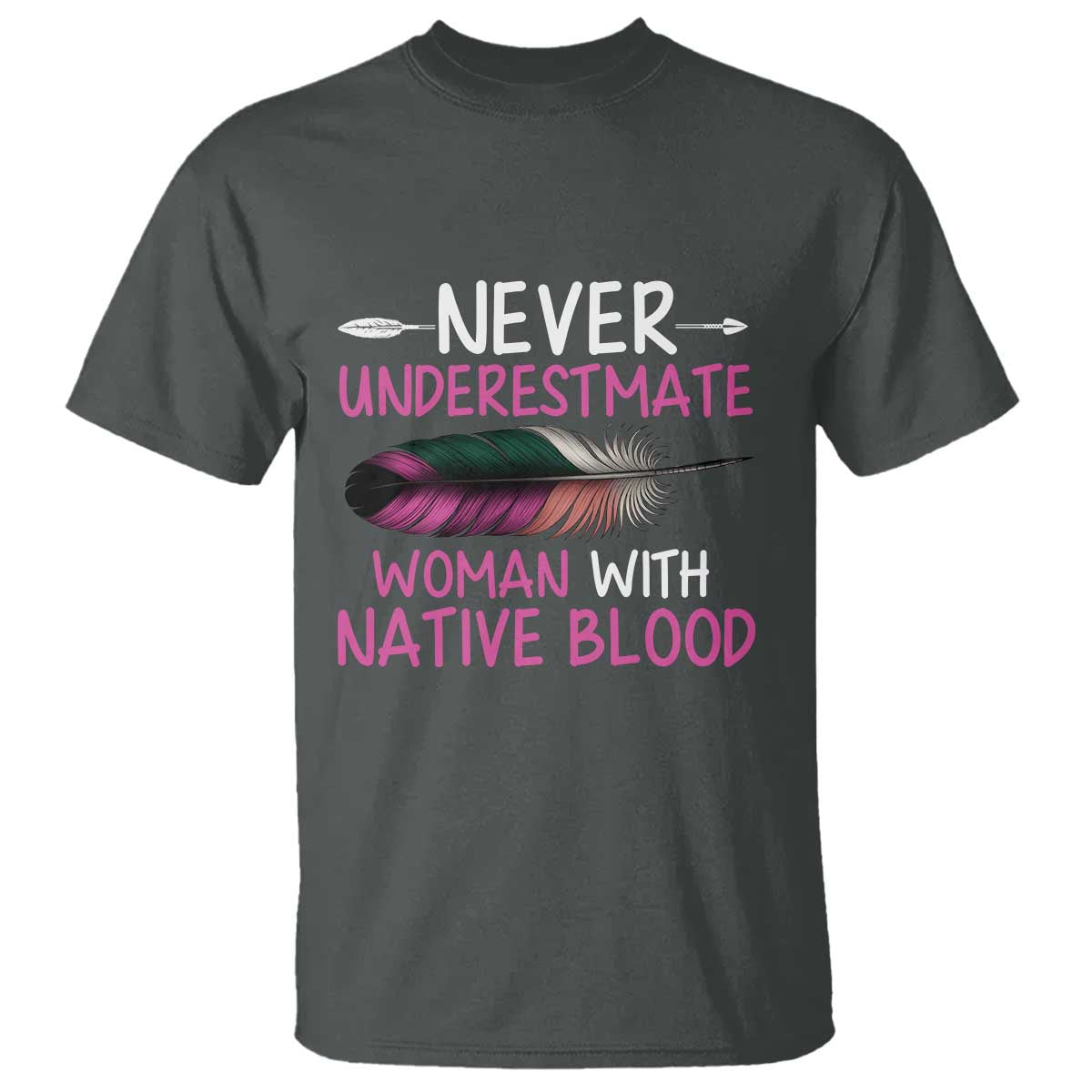 Native American Women T Shirt Never Underestimate A Woman With Native Blood TS14 Dark Heather Print Your Wear