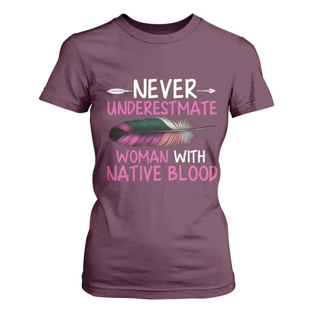Native American Women T Shirt For Women Never Underestimate A Woman With Native Blood TS14 Maroon Print Your Wear