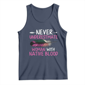 Native American Women Tank Top Never Underestimate A Woman With Native Blood TS14 Navy Print Your Wear