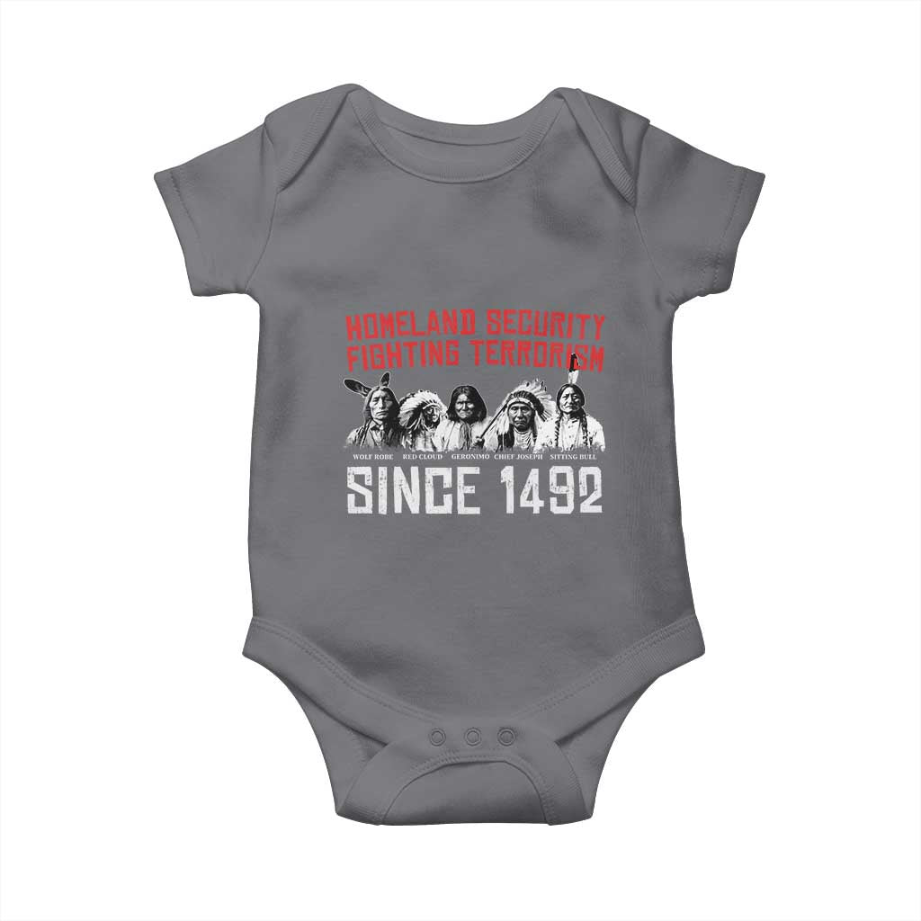 Native American Baby Onesie Homeland Security Fighting Terrorism Since 1492 TS14 Charcoal Print Your Wear