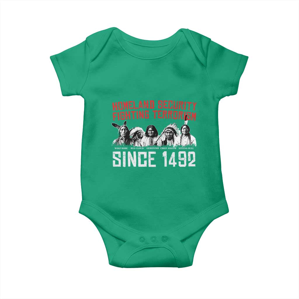 Native American Baby Onesie Homeland Security Fighting Terrorism Since 1492 TS14 Irish Green Print Your Wear