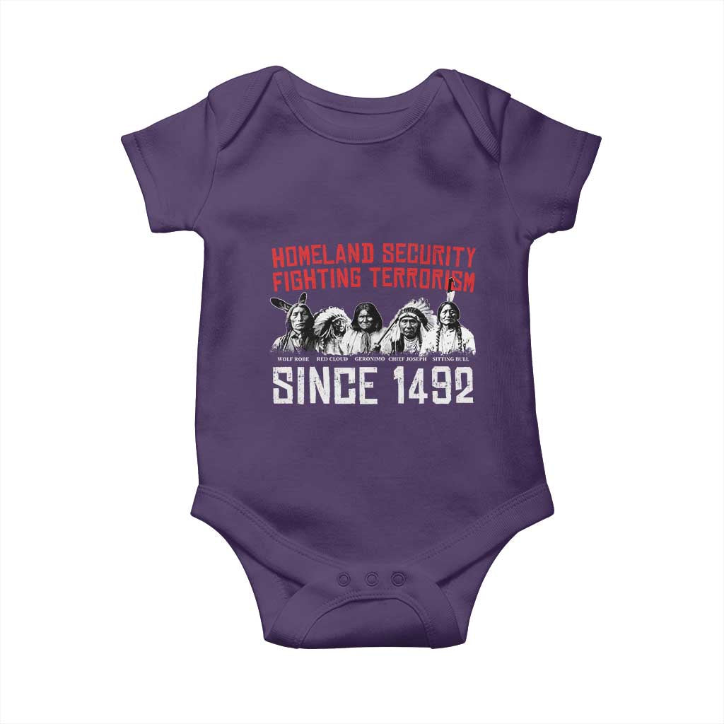 Native American Baby Onesie Homeland Security Fighting Terrorism Since 1492 TS14 Purple Print Your Wear