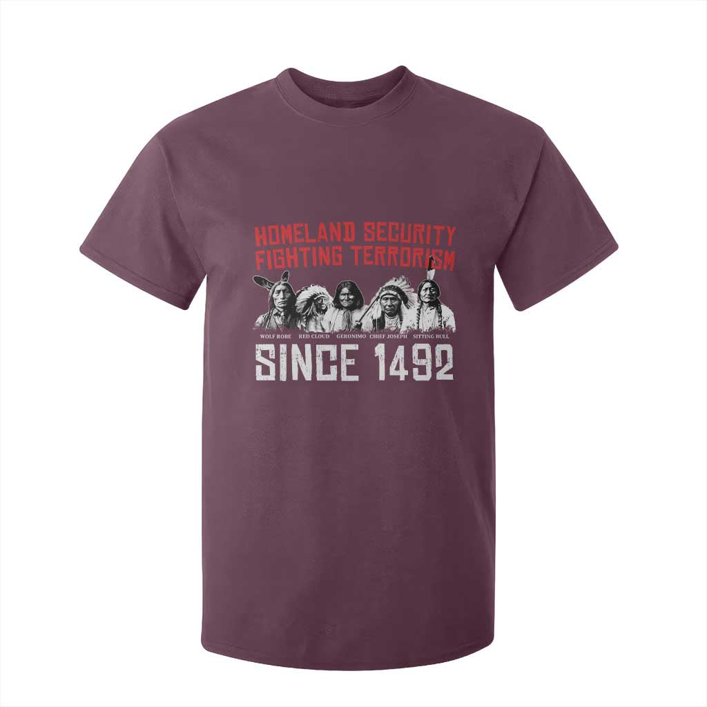 Native American T Shirt For Kid Homeland Security Fighting Terrorism Since 1492 TS14 Maroon Print Your Wear
