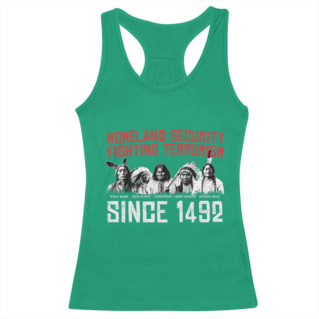 Native American Racerback Tank Top Homeland Security Fighting Terrorism Since 1492 TS14 Irish Green Print Your Wear
