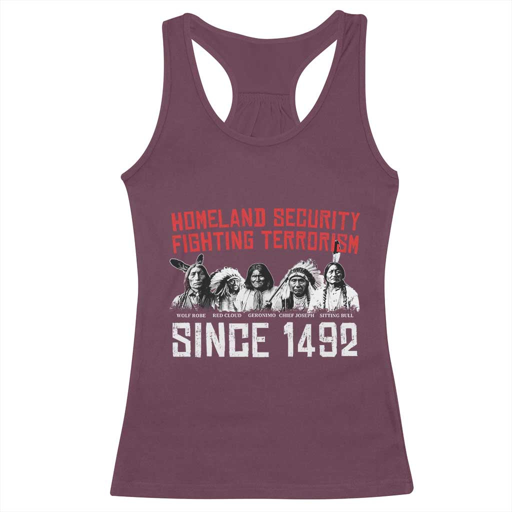 Native American Racerback Tank Top Homeland Security Fighting Terrorism Since 1492 TS14 Maroon Print Your Wear