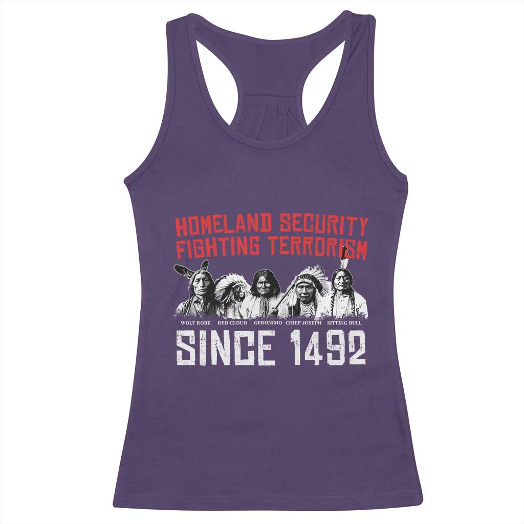 Native American Racerback Tank Top Homeland Security Fighting Terrorism Since 1492 TS14 Purple Print Your Wear