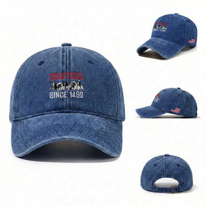 Native American Washed Cotton Baseball Cap Homeland Security Fighting Terrorism Since 1492 TS14 Washed Cap Universal Fit Royal Blue Print Your Wear