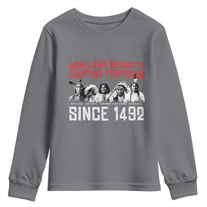 Native American Youth Sweatshirt Homeland Security Fighting Terrorism Since 1492 TS14 Charcoal Print Your Wear