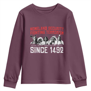 Native American Youth Sweatshirt Homeland Security Fighting Terrorism Since 1492 TS14 Maroon Print Your Wear