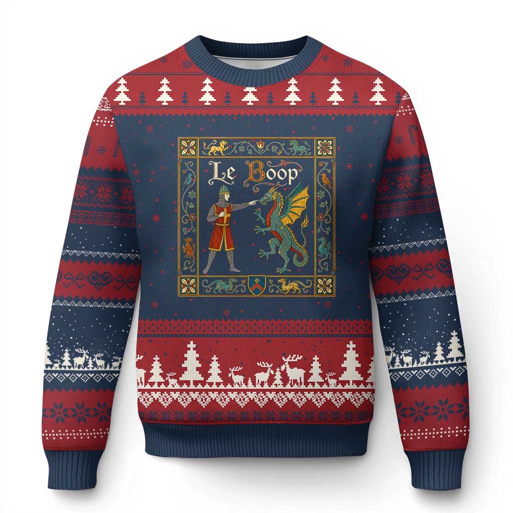 Le Boop Medieval Knight Dragon Fantasy Book Lover Humor Ugly Christmas Sweater