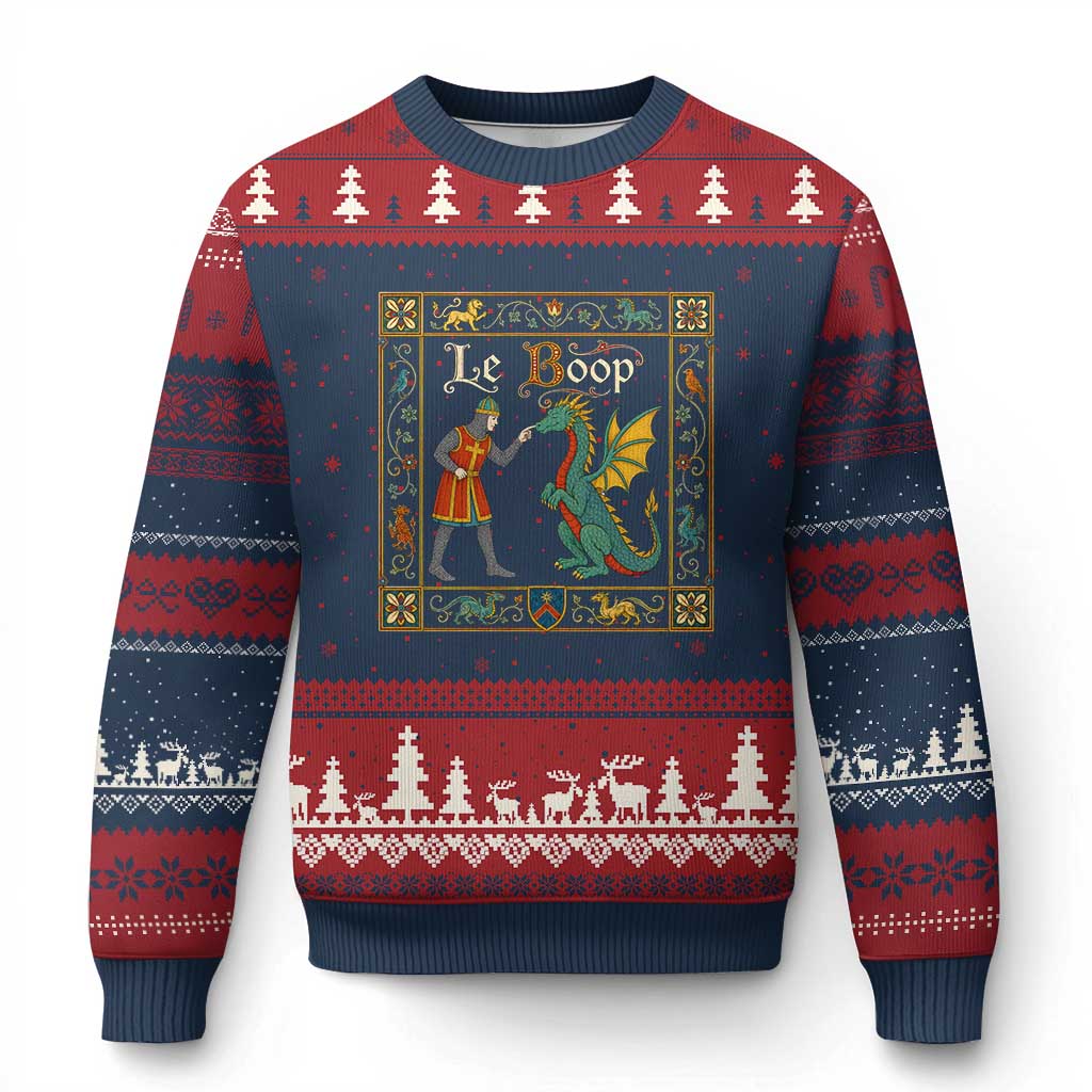 Le Boop Medieval Knight Dragon Fantasy Book Lover Humor Ugly Christmas Sweater TS14 Navy Red Print Your Wear