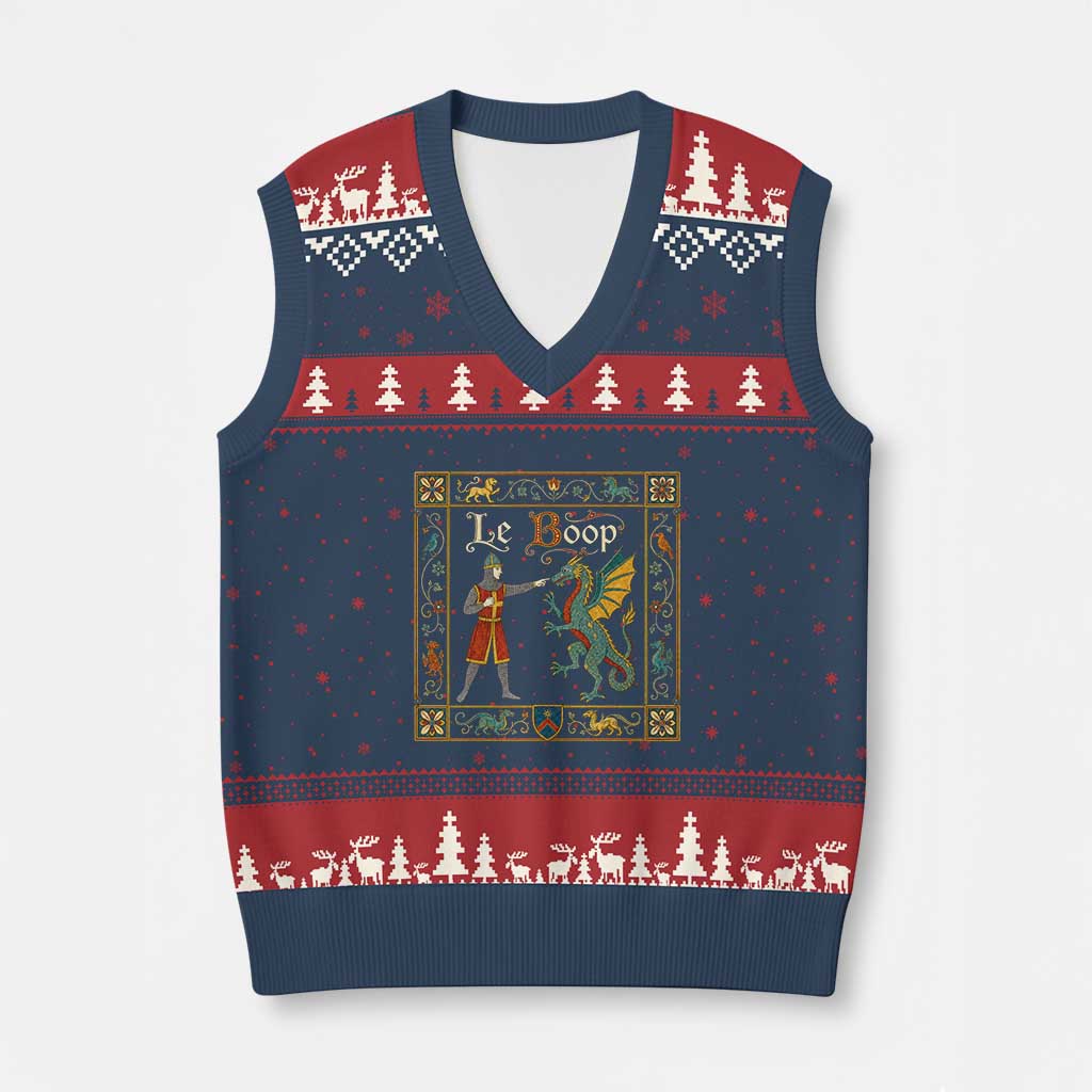 Le Boop Medieval Knight Dragon Fantasy Book Lover Humor V-Neck Knit Sweater Vest