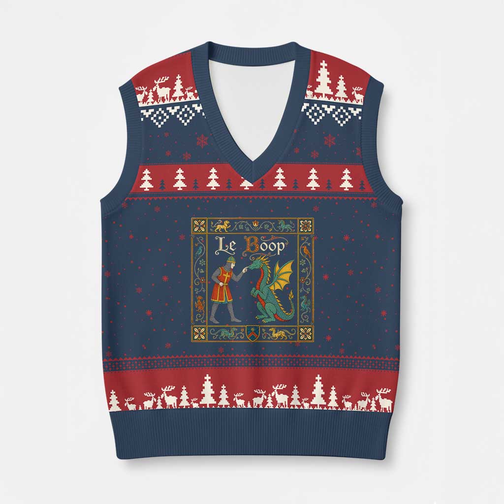 Le Boop Medieval Knight Dragon Fantasy Book Lover Humor V-Neck Knit Sweater Vest TS14 Navy Red Print Your Wear