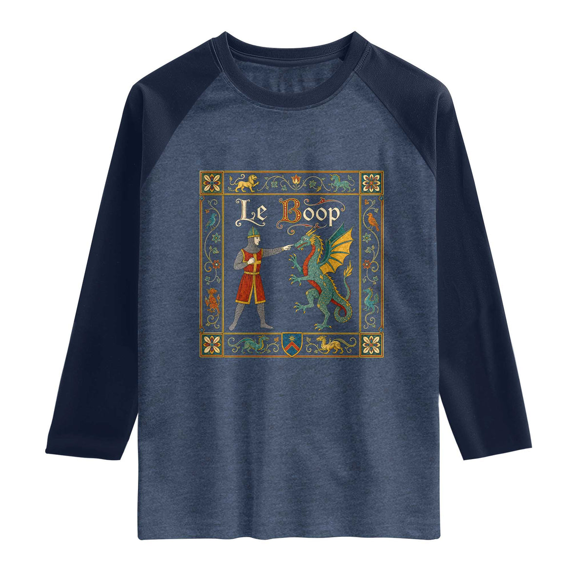 Le Boop Medieval Knight Dragon Fantasy Book Lover Humor Raglan Shirt