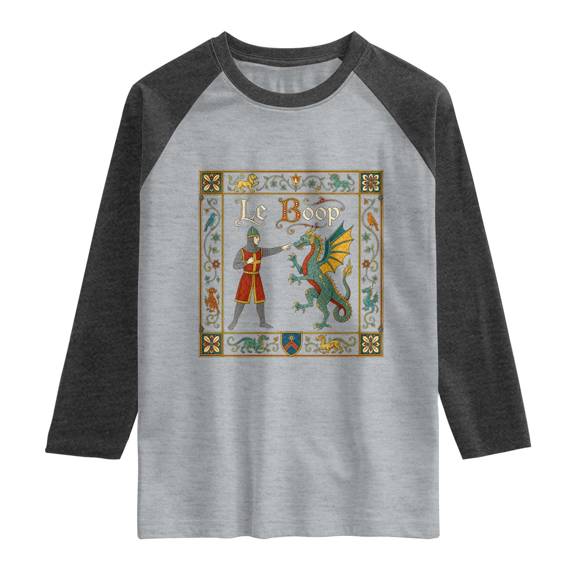 Le Boop Medieval Knight Dragon Fantasy Book Lover Humor Raglan Shirt