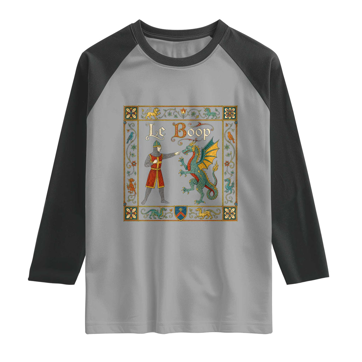 Le Boop Medieval Knight Dragon Fantasy Book Lover Humor Raglan Shirt