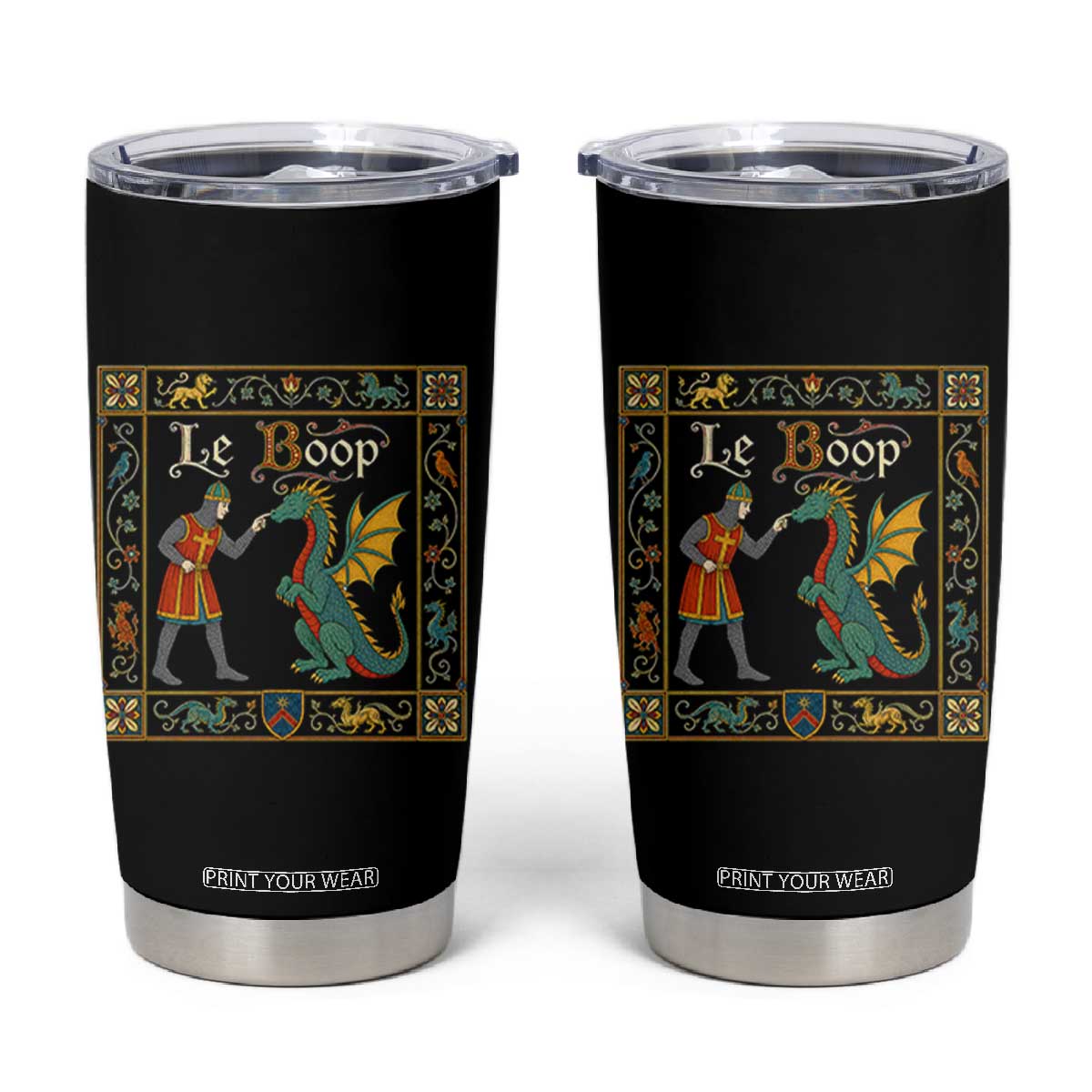 Le Boop Medieval Knight Dragon Fantasy Book Lover Humor Tumbler Cup TS14 Black Print Your Wear