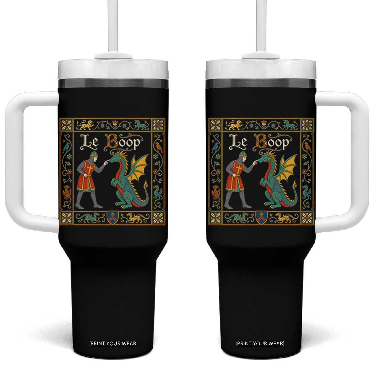 Le Boop Medieval Knight Dragon Fantasy Book Lover Humor Tumbler With Handle TS14 One Size: 40 oz Black Print Your Wear