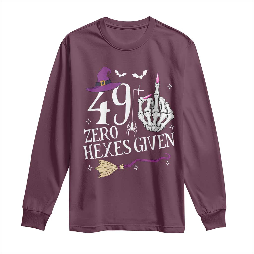 50th Birthday Halloween Long Sleeve Shirt 49 Plus Middle Finger Zero Hexes Given Gift For Women TS14 Maroon Print Your Wear