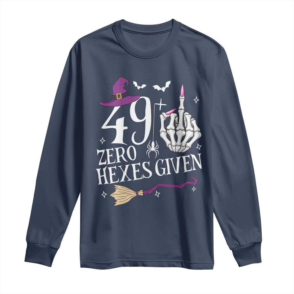 50th Birthday Halloween Long Sleeve Shirt 49 Plus Middle Finger Zero Hexes Given Gift For Women TS14 Navy Print Your Wear