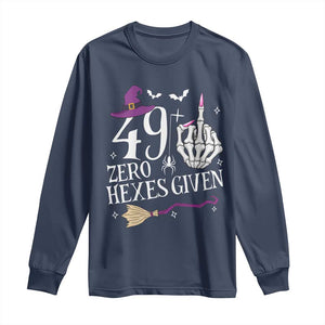 50th Birthday Halloween Long Sleeve Shirt 49 Plus Middle Finger Zero Hexes Given Gift For Women TS14 Navy Print Your Wear