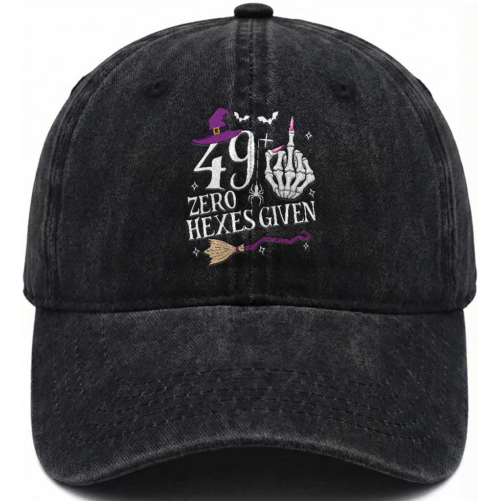 50th Birthday Halloween Washed Cotton Baseball Cap 49 Plus Middle Finger Zero Hexes Given Gift For Women TS14 Print Your Wear