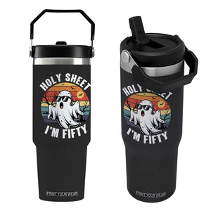 50th Birthday Halloween Ghost Flip Straw Tumbler Holy Sheet I'm Fifty