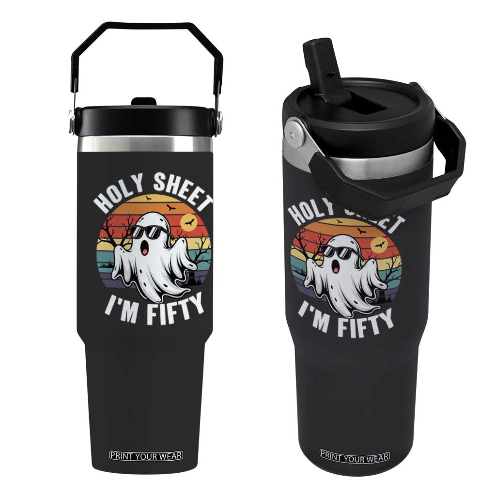 50th Birthday Halloween Ghost Flip Straw Tumbler Holy Sheet I'm Fifty TS14 One Size: 30 oz Black Print Your Wear