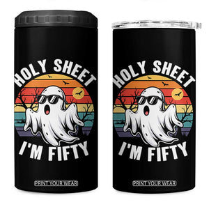 50th Birthday Halloween Ghost 4 in 1 Can Cooler Tumbler Holy Sheet I'm Fifty