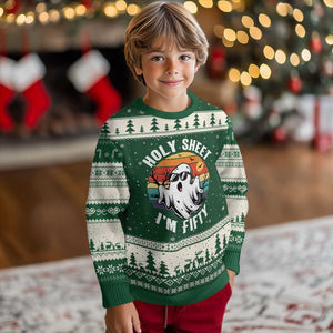 50th Birthday Halloween Ghost Ugly Christmas Sweater Holy Sheet I'm Fifty