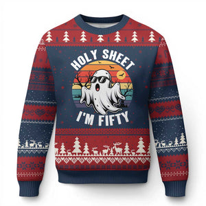 50th Birthday Halloween Ghost Ugly Christmas Sweater Holy Sheet I'm Fifty