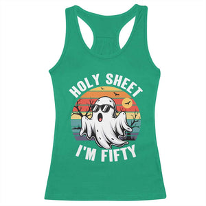 50th Birthday Halloween Ghost Racerback Tank Top Holy Sheet I'm Fifty