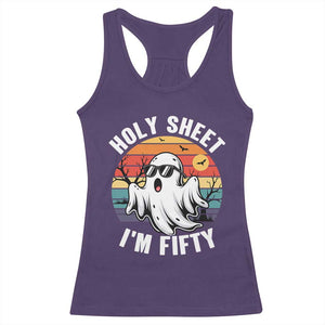 50th Birthday Halloween Ghost Racerback Tank Top Holy Sheet I'm Fifty