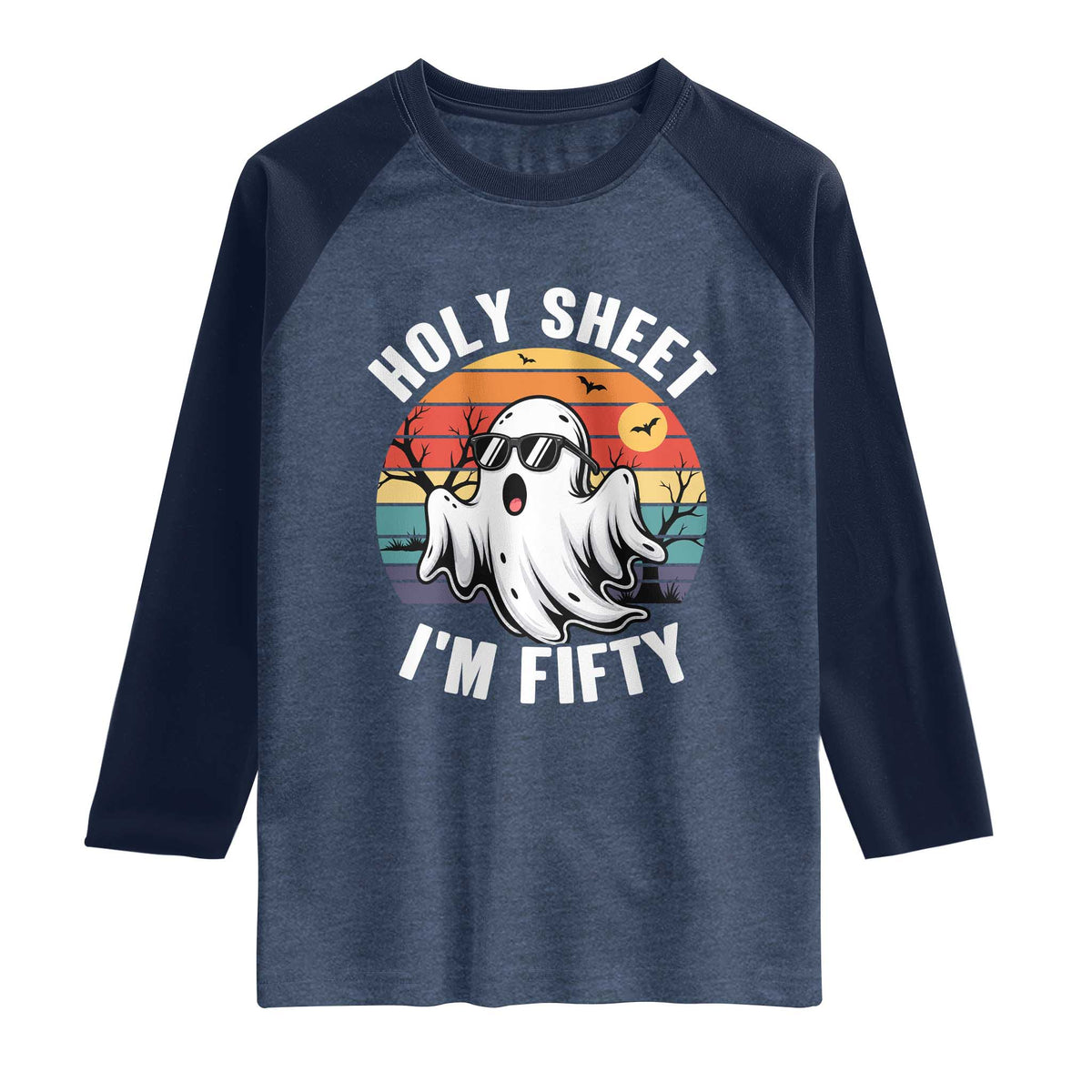 50th Birthday Halloween Ghost Raglan Shirt Holy Sheet I'm Fifty