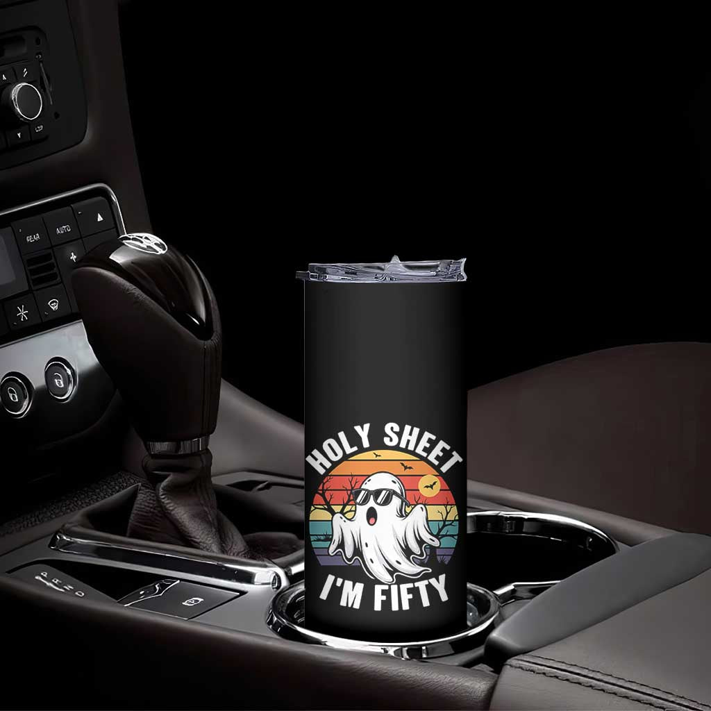 50th Birthday Halloween Ghost Skinny Tumbler Holy Sheet I'm Fifty