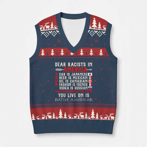 Dear Racists in America You Live On is Native American V-Neck Knit Sweater Vest Anti Racism Indigenous Political Humor TS14 Navy Red Print Your Wear