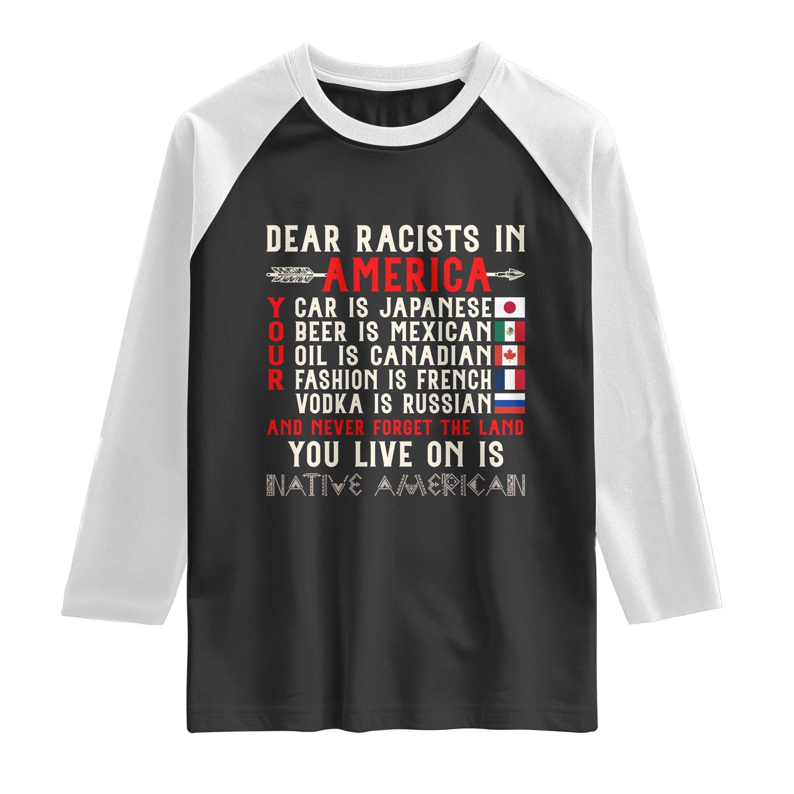 Dear Racists in America You Live On is Native American Raglan Shirt Anti Racism Indigenous Political Humor TS14 Black White Print Your Wear