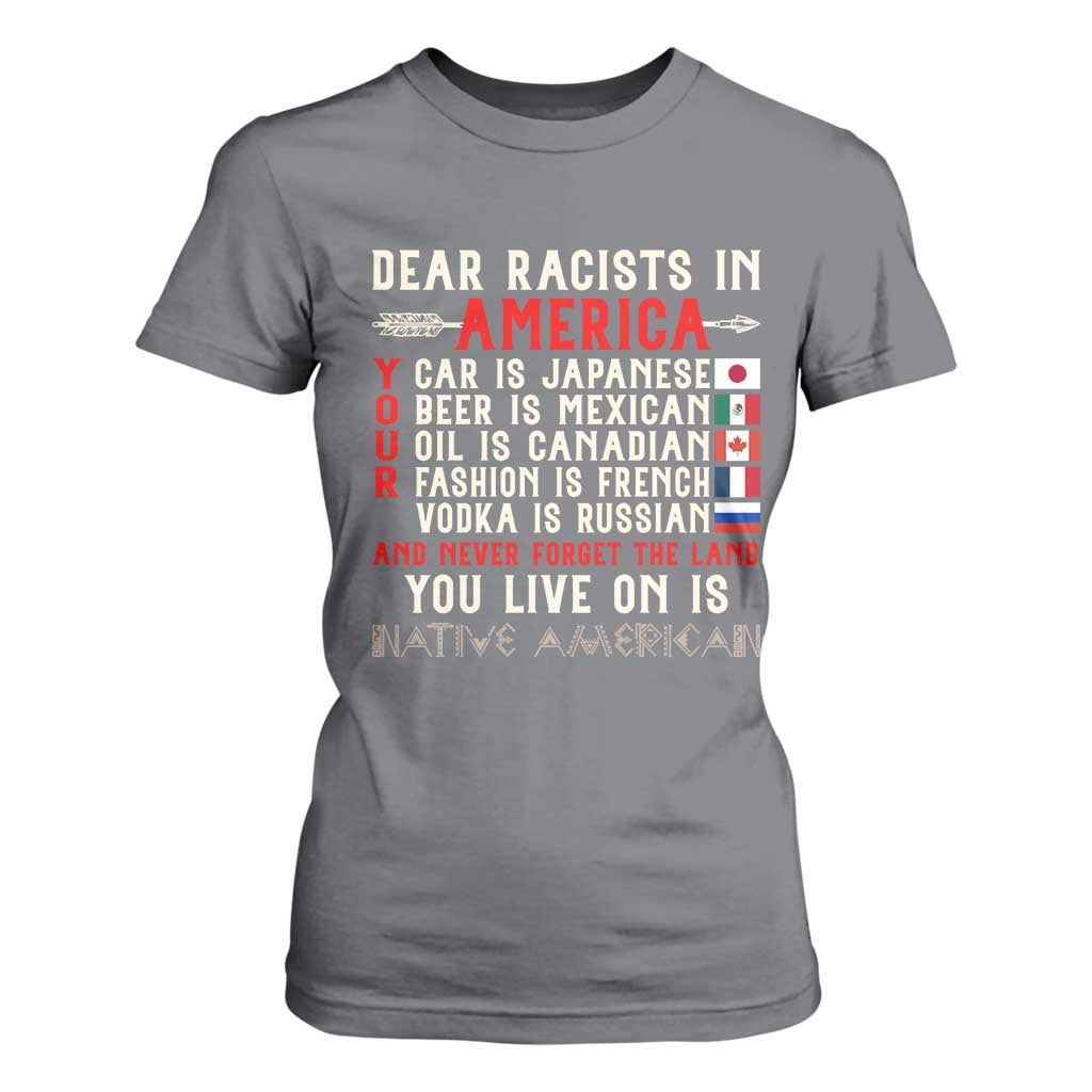 Dear Racists in America You Live On is Native American T Shirt For Women Anti Racism Indigenous Political Humor TS14 Charcoal Print Your Wear