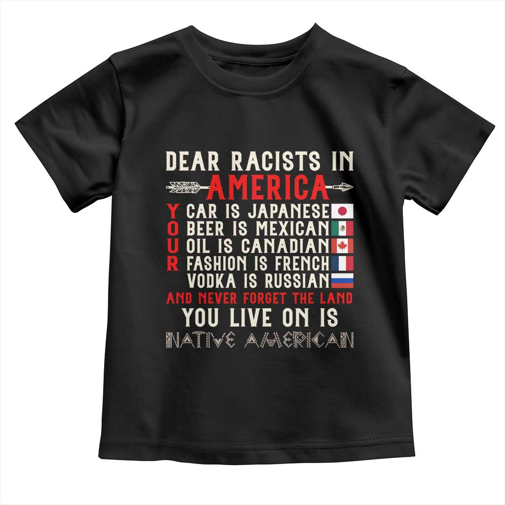 Dear Racists in America You Live On is Native American Toddler T Shirt Anti Racism Indigenous Political Humor TS14 Black Print Your Wear