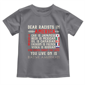 Dear Racists in America You Live On is Native American Toddler T Shirt Anti Racism Indigenous Political Humor TS14 Charcoal Print Your Wear