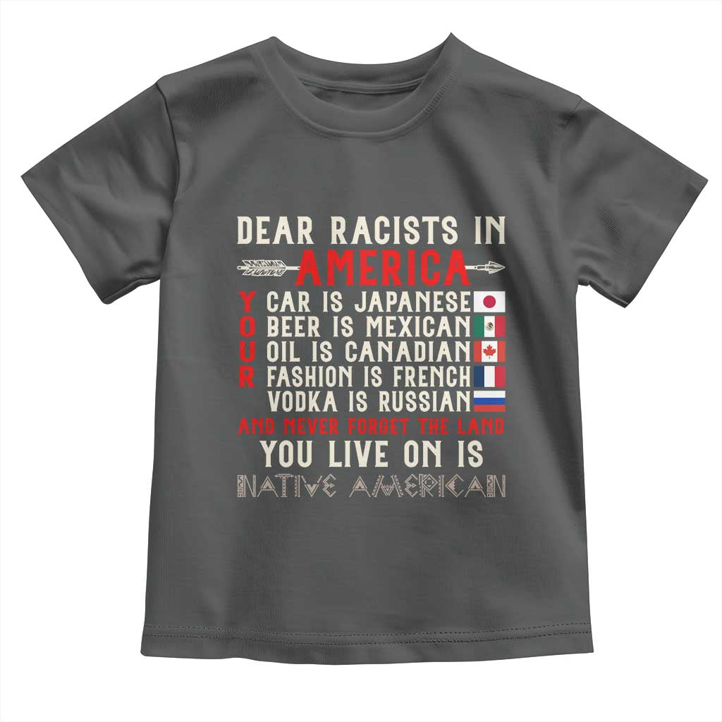 Dear Racists in America You Live On is Native American Toddler T Shirt Anti Racism Indigenous Political Humor TS14 Dark Heather Print Your Wear